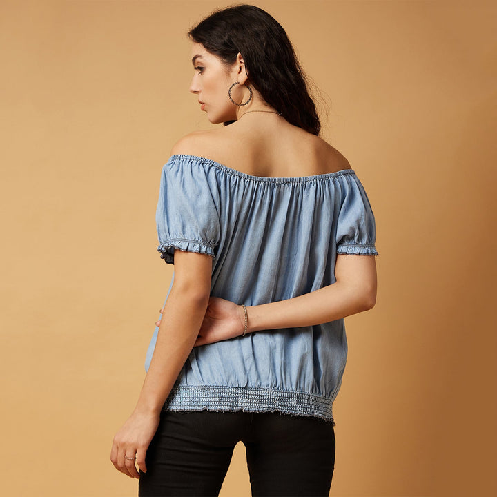 Tencel Denim Off-shoulder Top