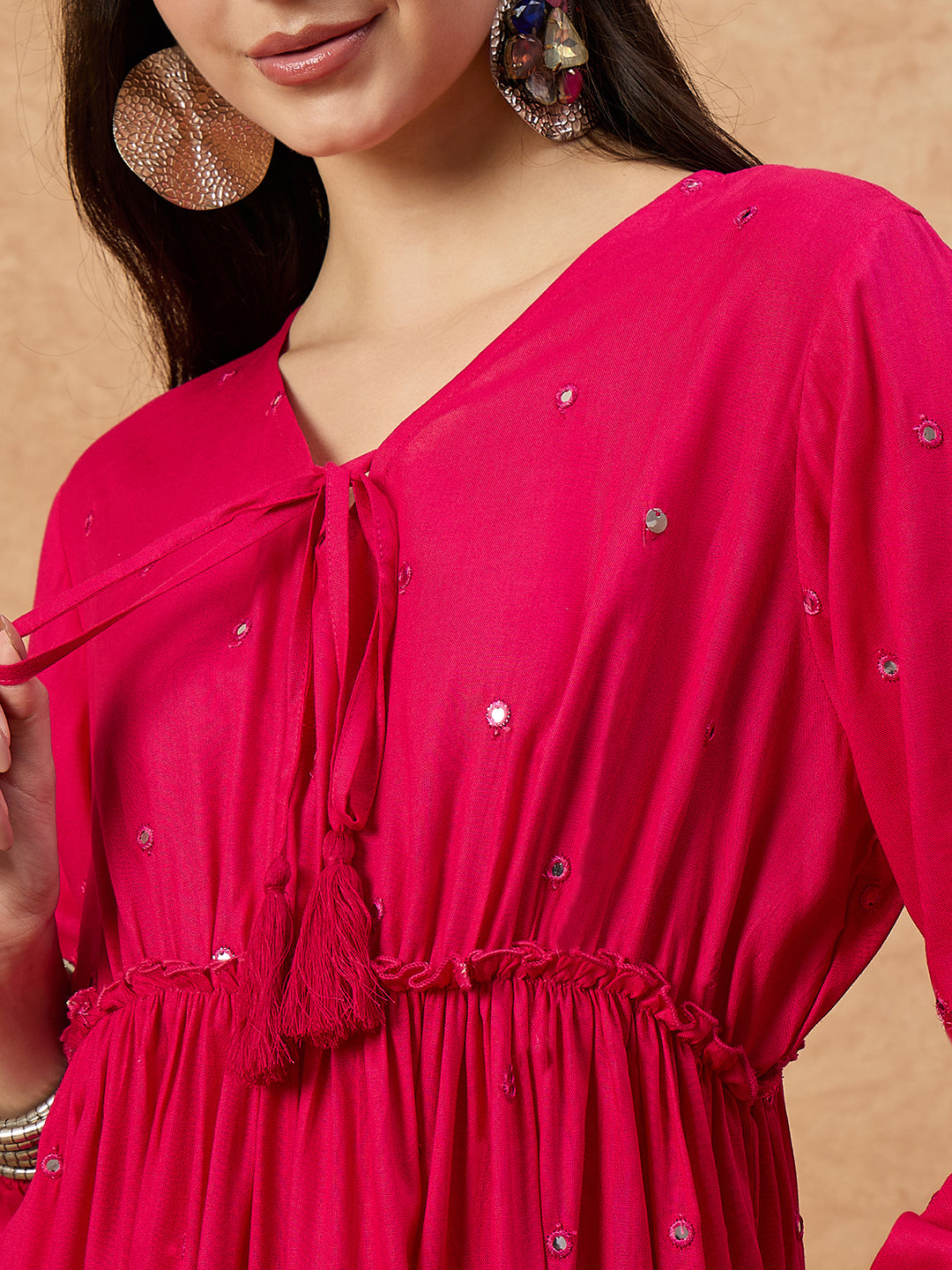 Women’s Black Mirror Work Short Dress in Soft Rayon