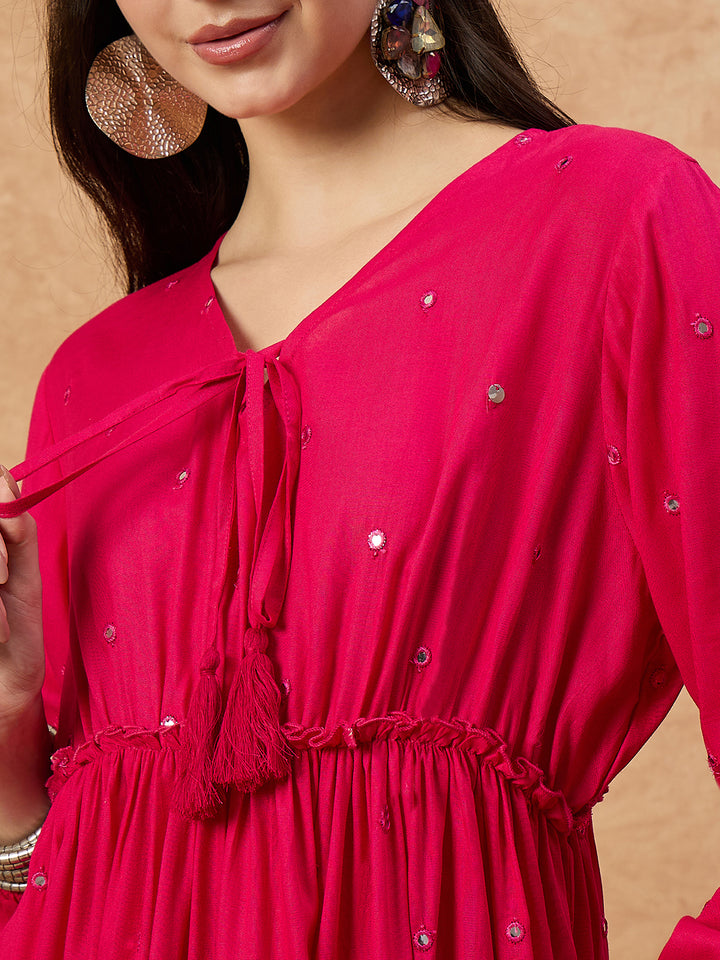 Women’s Black Mirror Work Short Dress in Soft Rayon