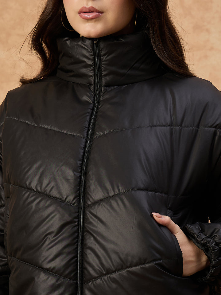 Women's  Blue High-Neck Puffer Jacket
