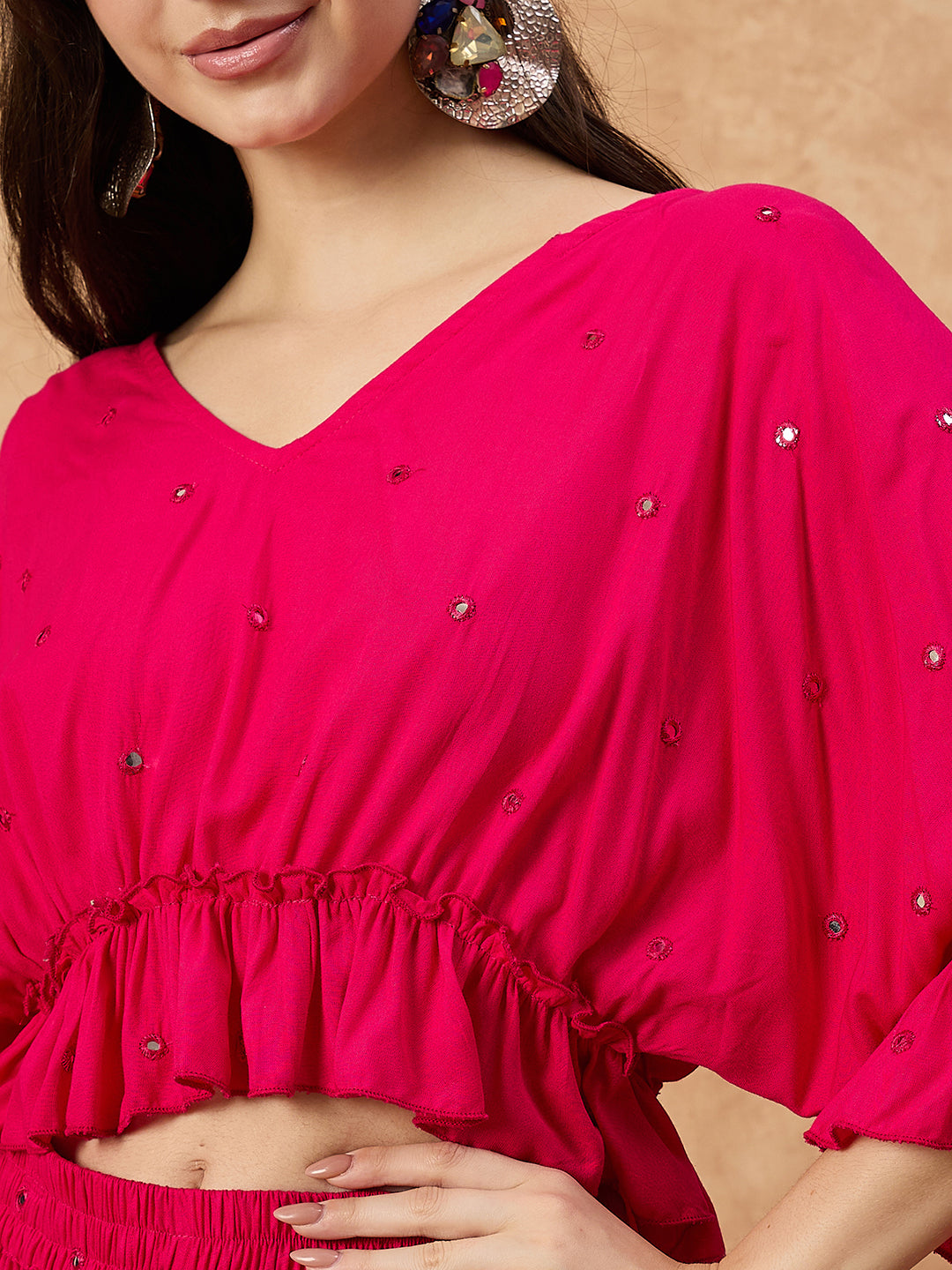 Women’s Black Rayon Co-ord Set with Mirror Work