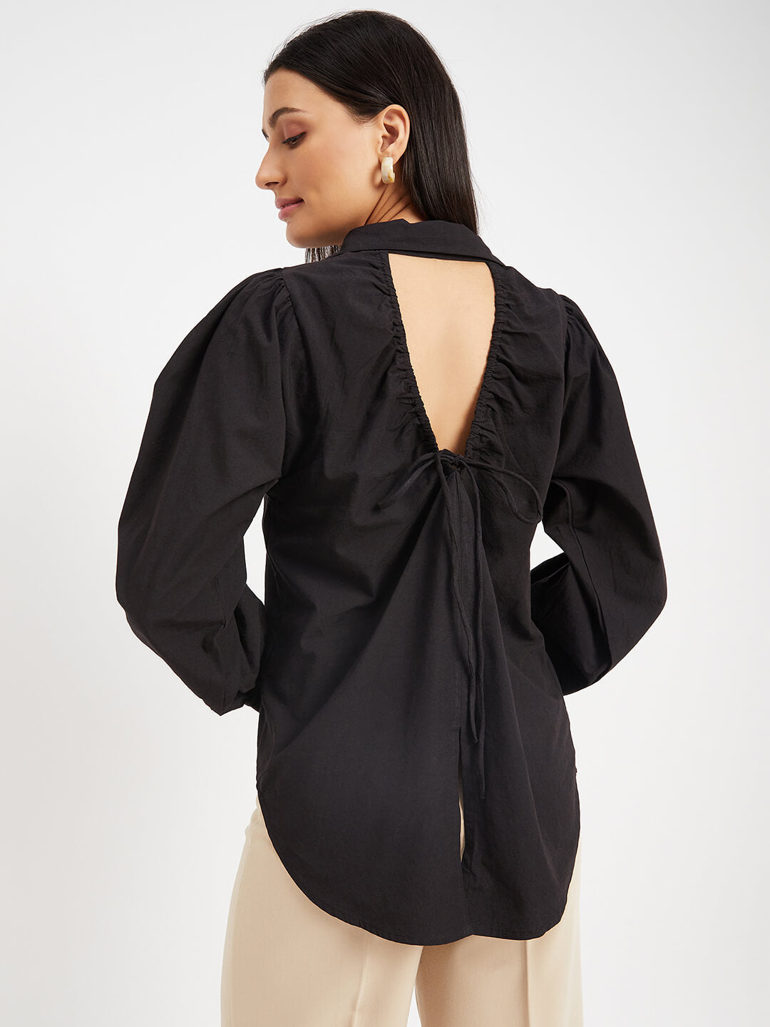 Casual Collar Shirt with Back Slit