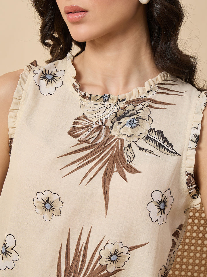 floral printed  short kurta and pant cotton set