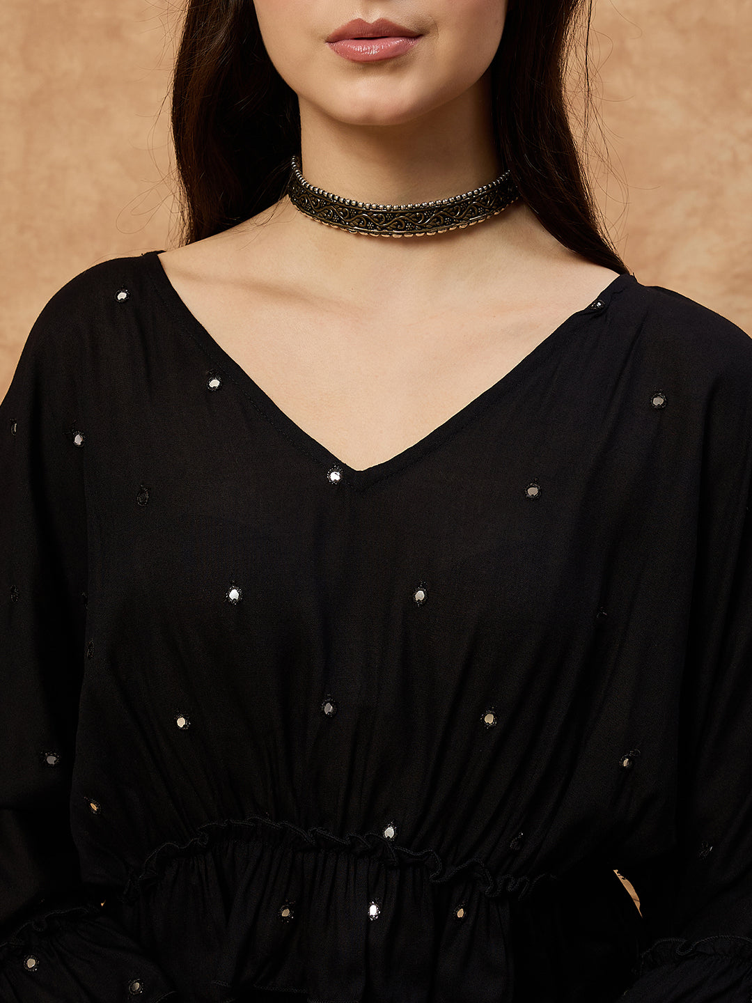 Women’s Black Rayon Co-ord Set with Mirror Work