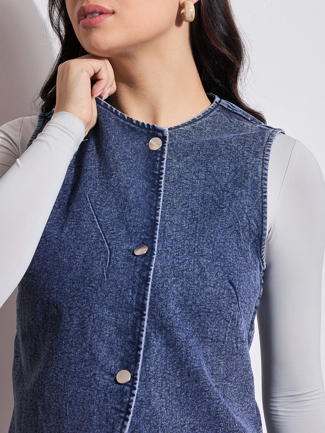 Button-Down Sleeveless Denim Vest