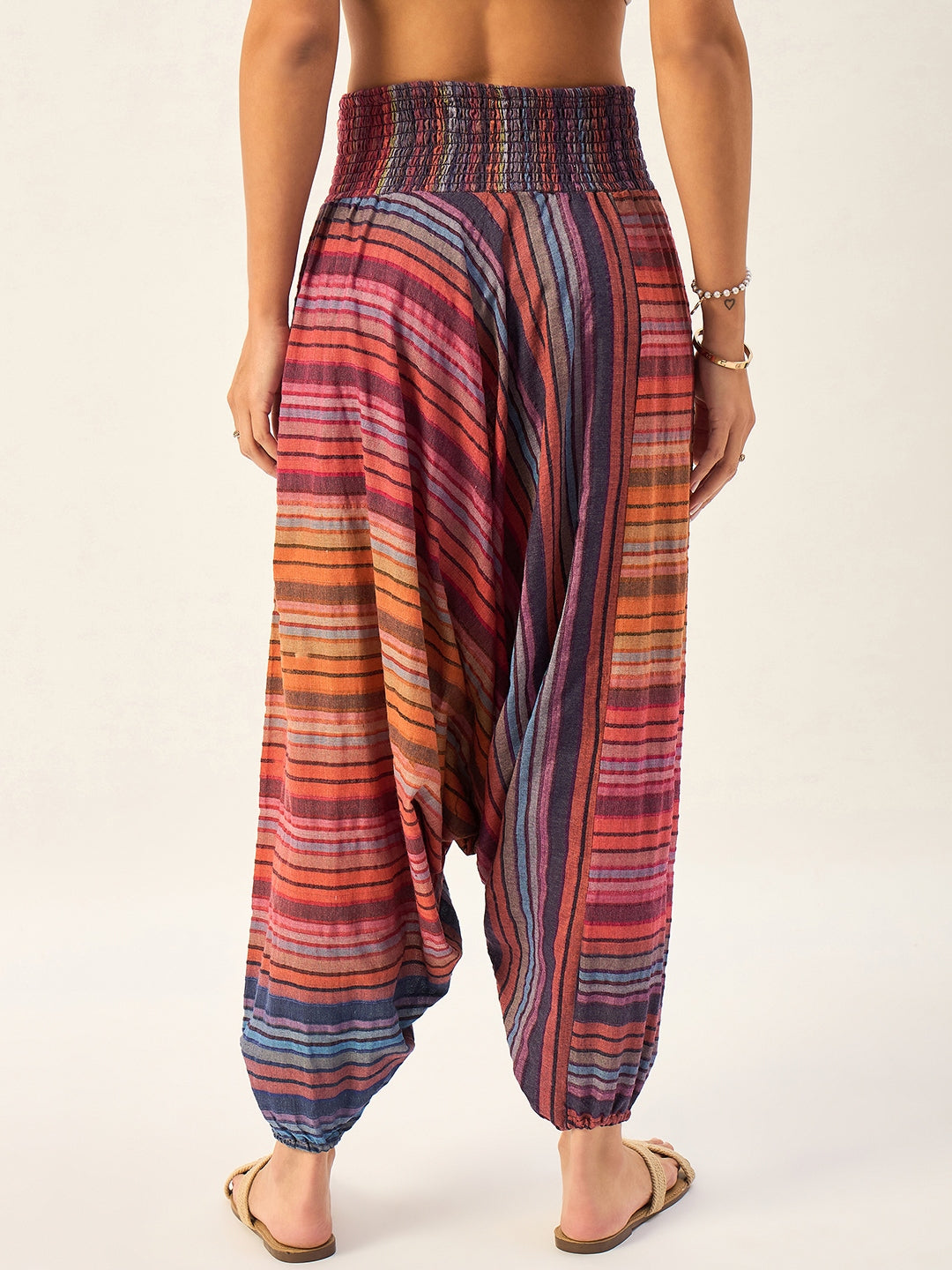 STRIPED 100% COTTON HAREM PANTS