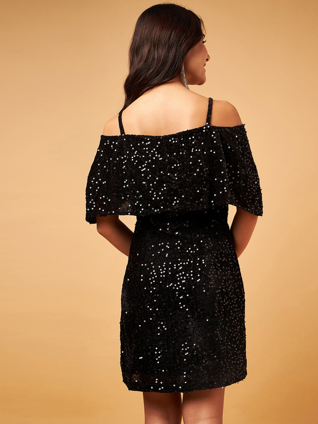 Shimmer Velvet Bodycon Dress with Shoulder Straps