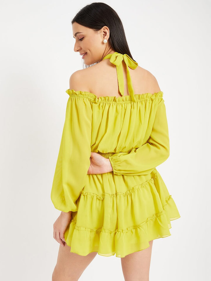 Solid Off Shoulder Ruffle Dress