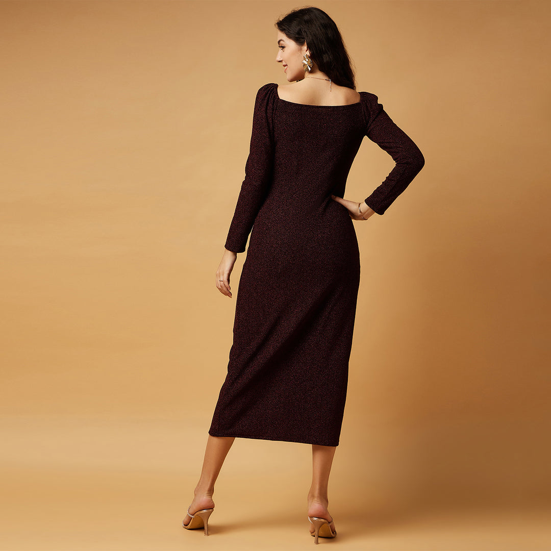 Solid Shimmer Bodycon Fullsleeve Dress