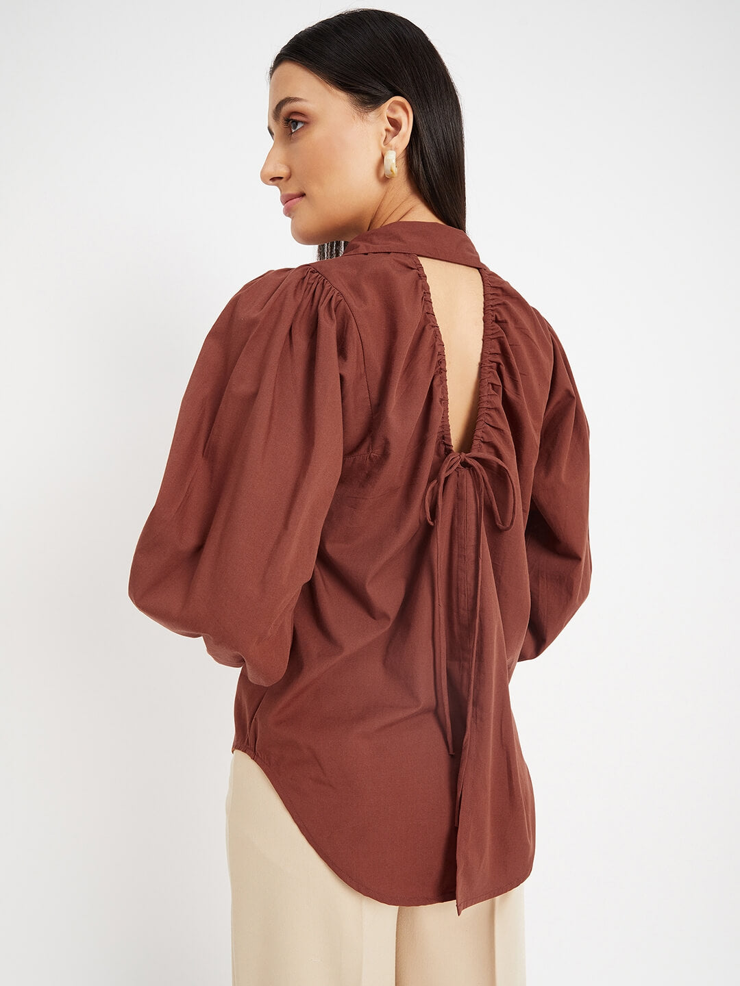 Casual Collar Shirt with Back Slit