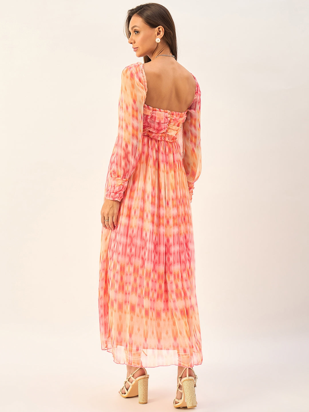 PRINTED FULL SLEEVE CHIFFON MIDI DRESS