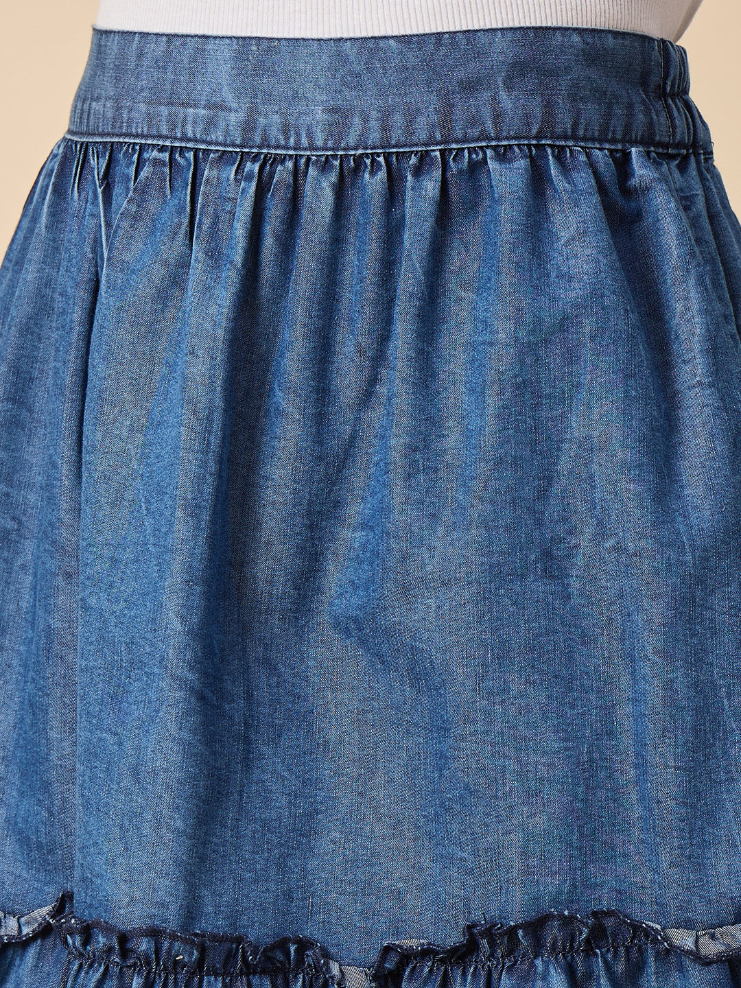 Blue Denim Tiered Mini Skirt