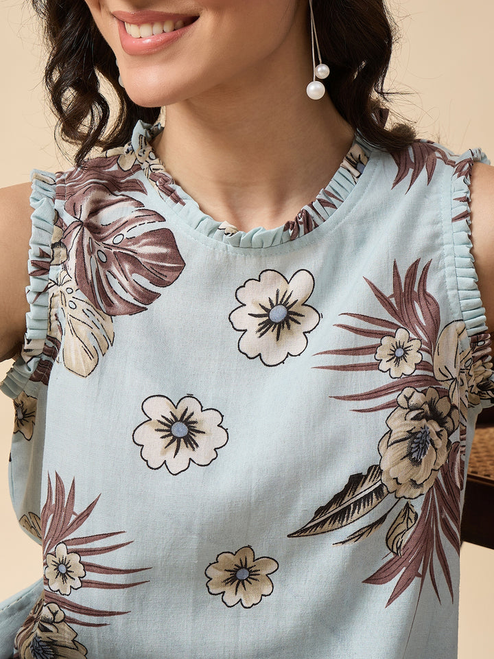 floral printed  short kurta and pant cotton set