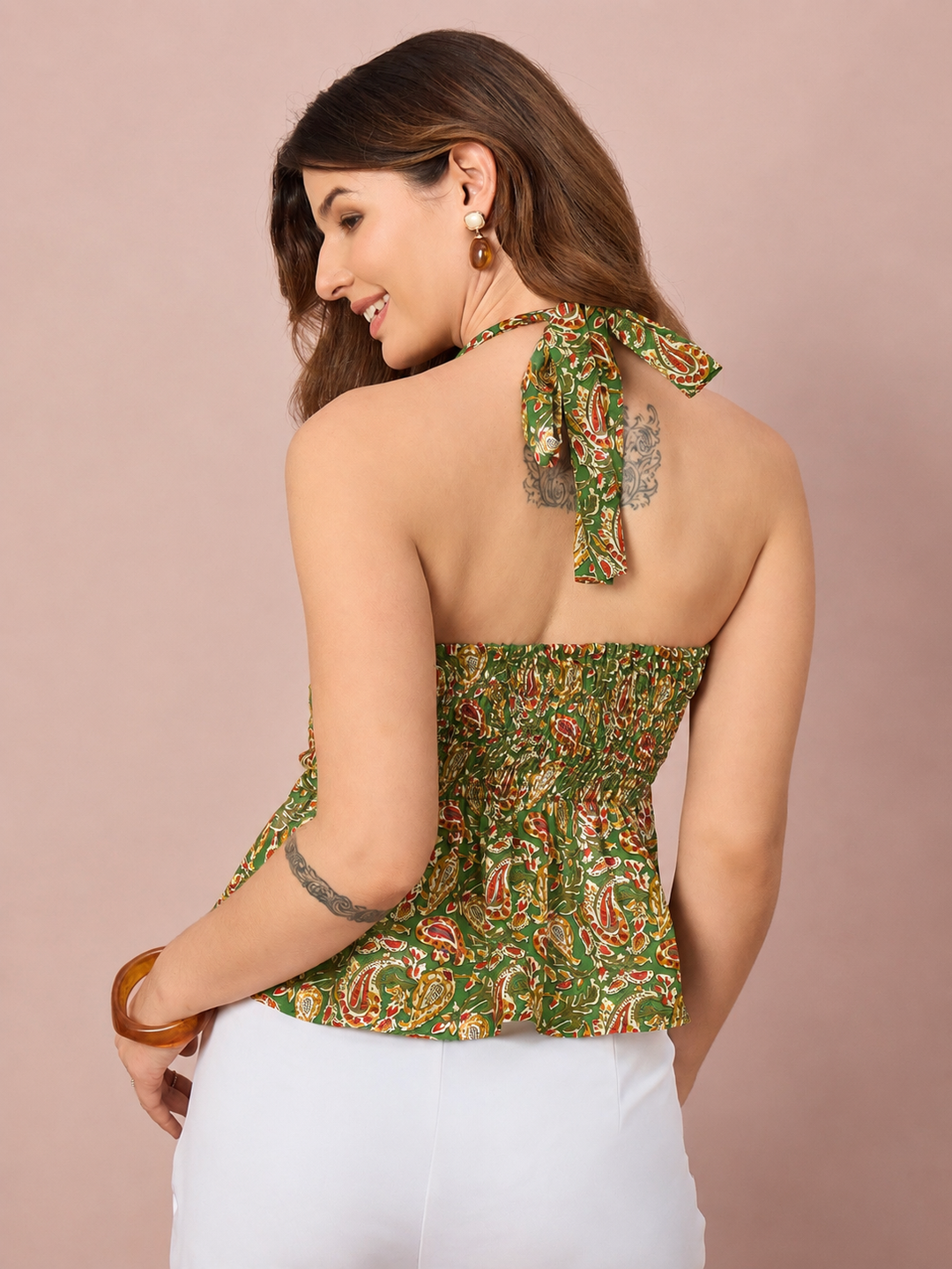 Women’s Paisley Print Halter Neck Top | Sleeveless Floral Ethnic Printed Stylish Summer Top