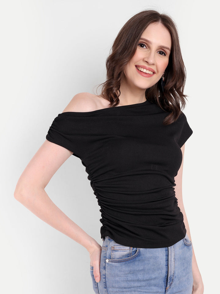 CASUAL SLEEVELESS SOLID GATHERED TOP