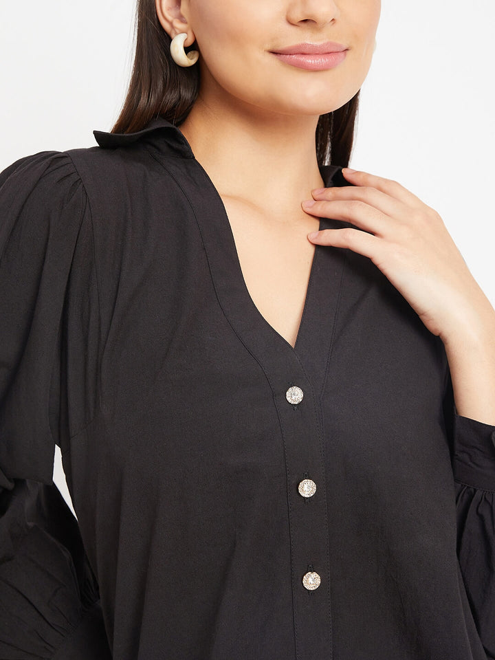 Casual Collar Shirt with Back Slit