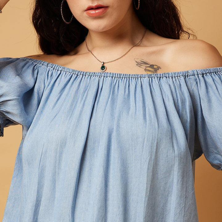 Tencel Denim Off-shoulder Top