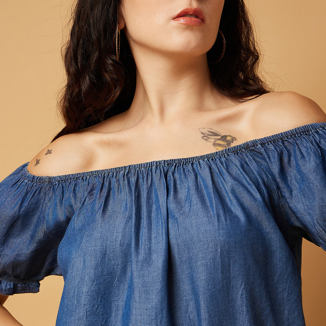 Tencel Denim Off-shoulder Top