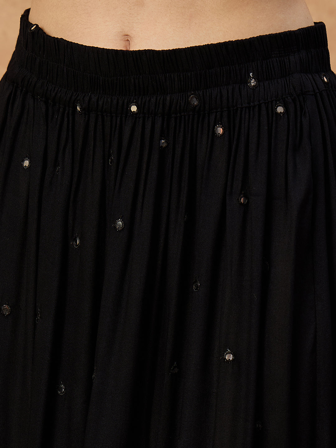 Women’s Black Rayon Co-ord Set with Mirror Work