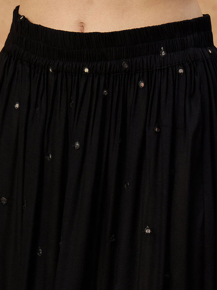 Women’s Black Rayon Co-ord Set with Mirror Work