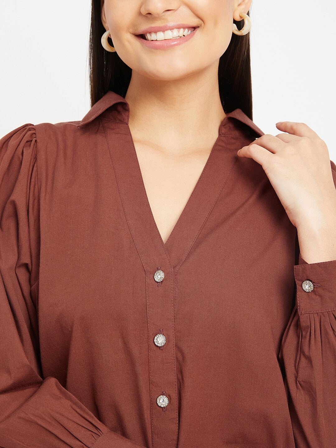 Casual Collar Shirt with Back Slit