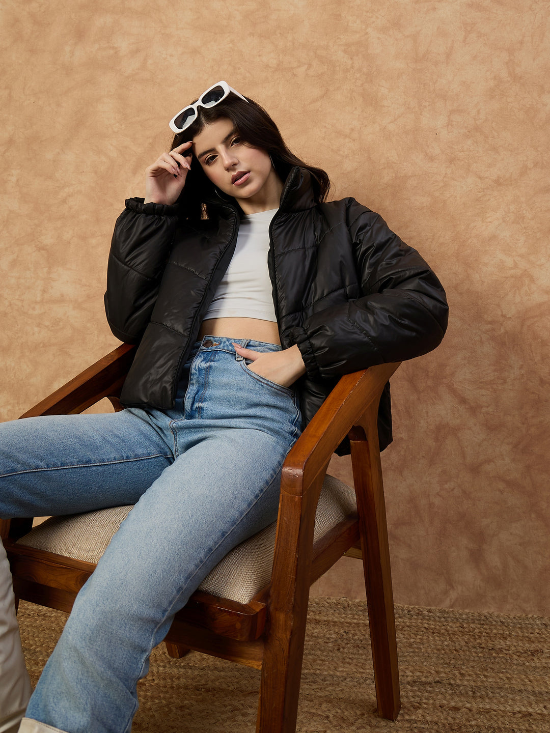 Women's  Blue High-Neck Puffer Jacket