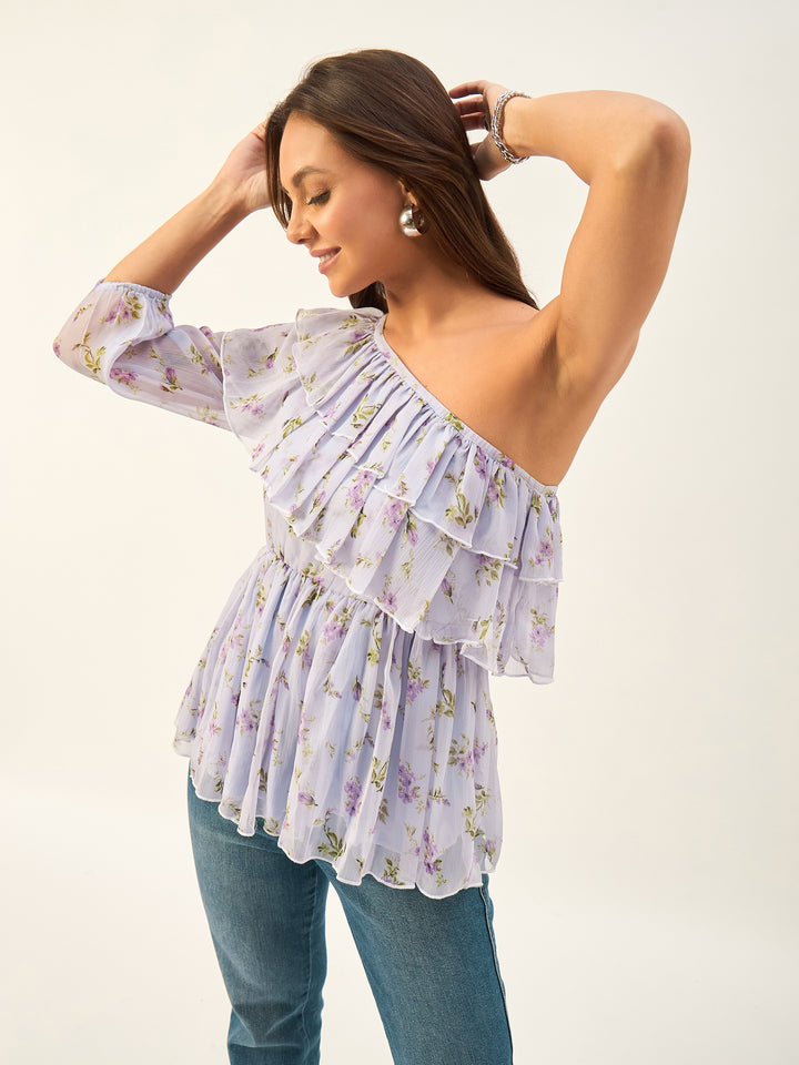 ONE SHOULDER PRINTED TOP