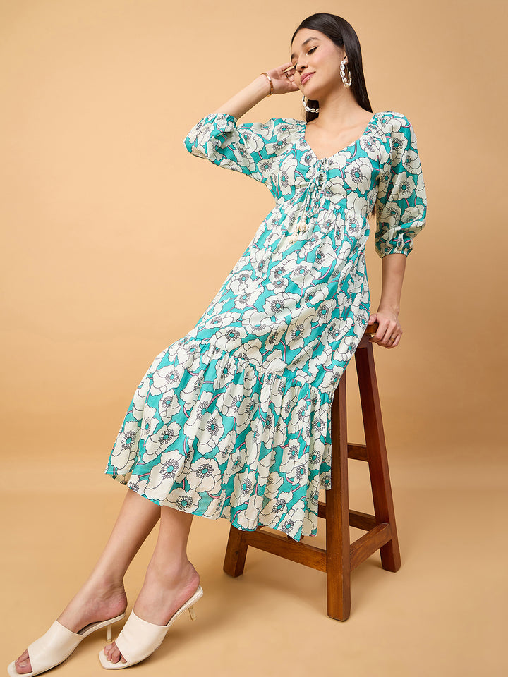 Cotton A line floral print dress