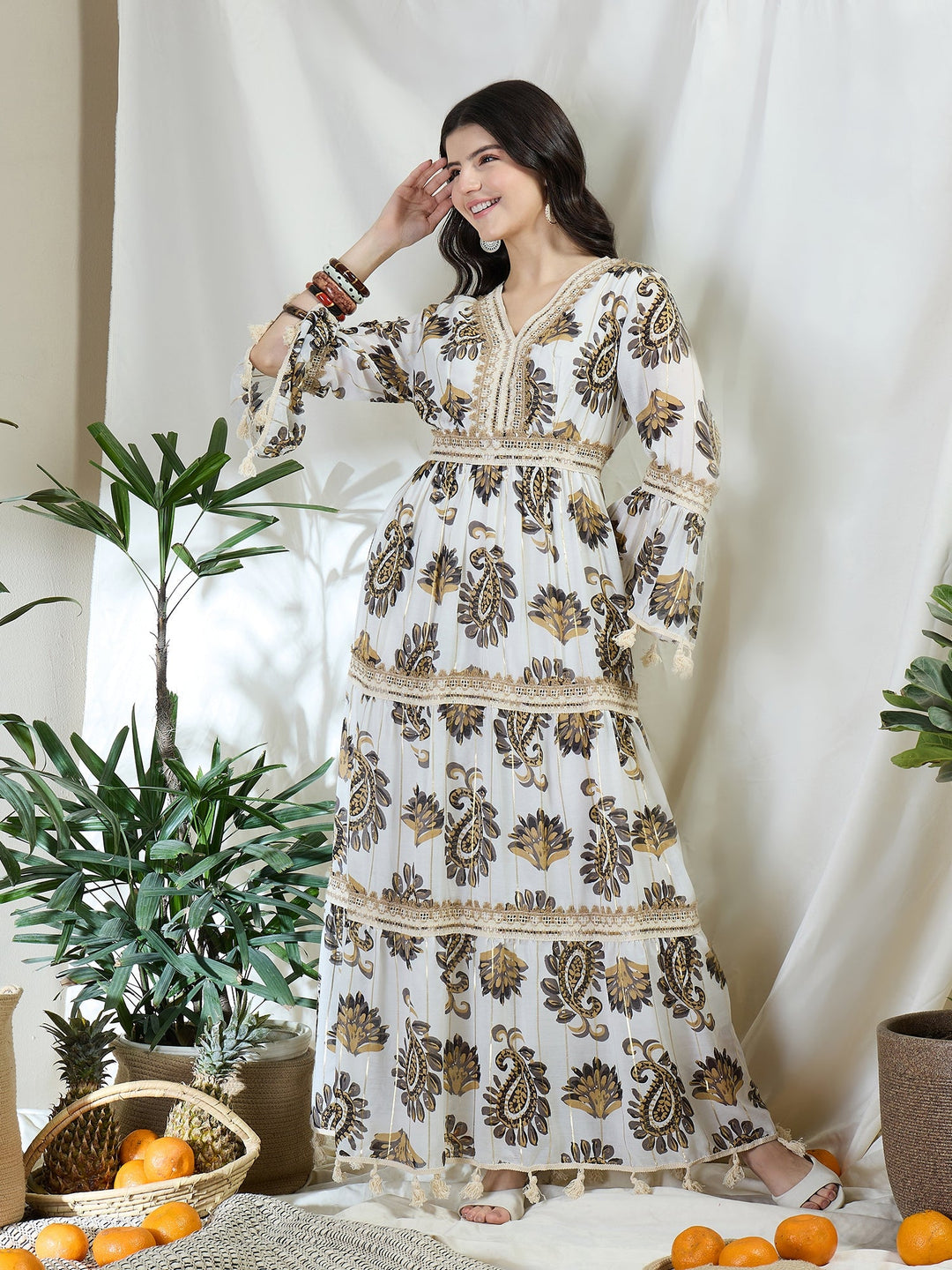 paisley print boho maxi dress Paisley Boho Maxi Dress Neutral - Multicolor