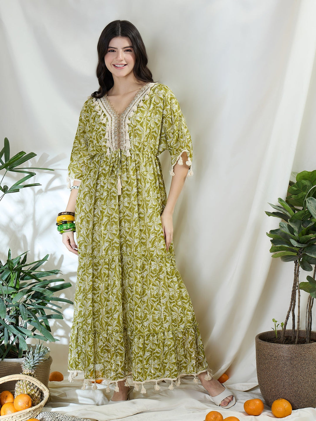 Floral Print Long Dress With Kimono Sleeves Drape & Dazzle Floral Print Long Dress With Kimono Sleeves Drape & Dazzle
