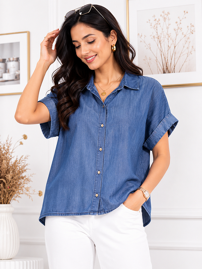 Women’s Blue Chambray Button-Down Shirt