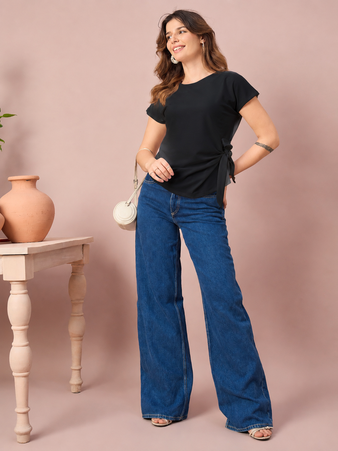 Women’s Side-Tie Crewneck Top | Short Sleeve Casual Blouse