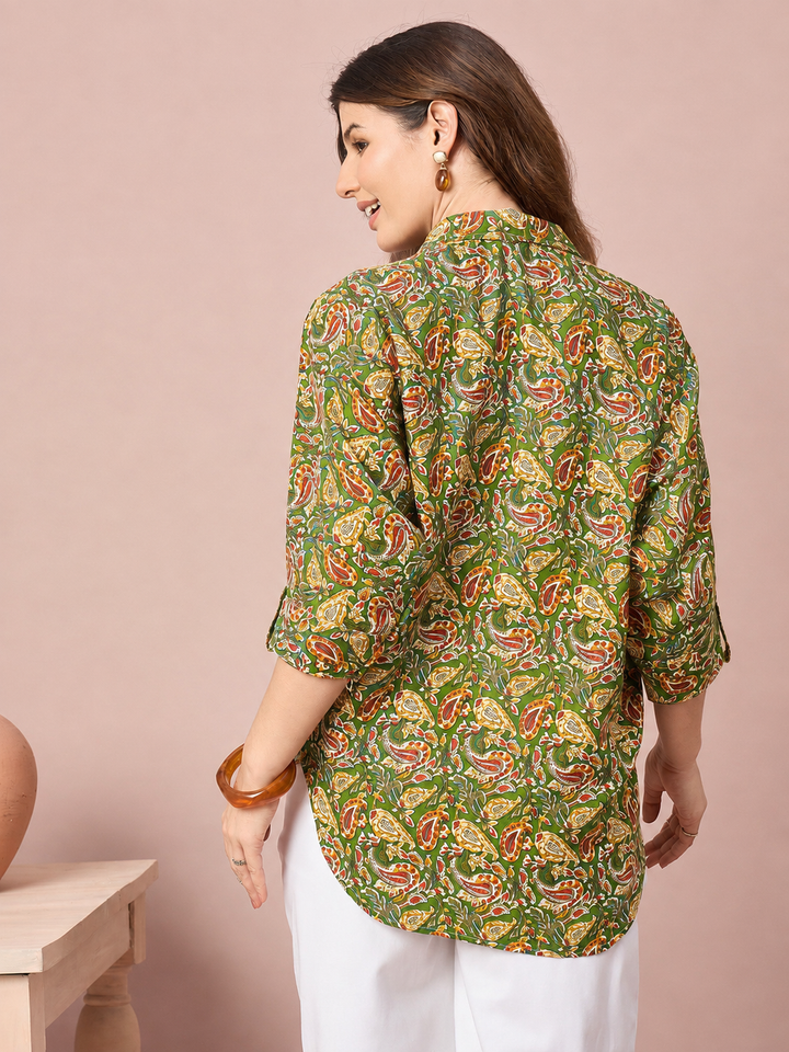 Women’s Paisley Print Shirt | 3/4 Sleeve Button-Down Casual Top for Women | Stylish Printed Western Wear Shirt