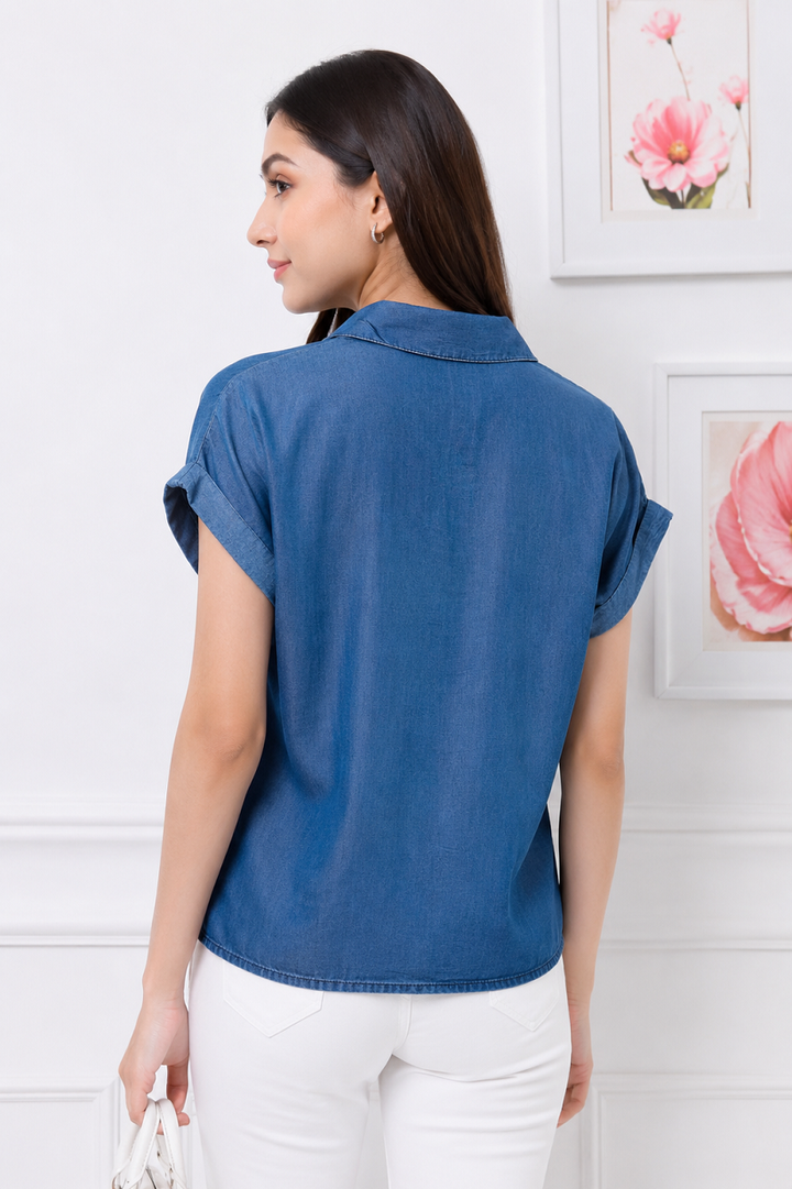 Women’s Blue Chambray Button-Down Shirt