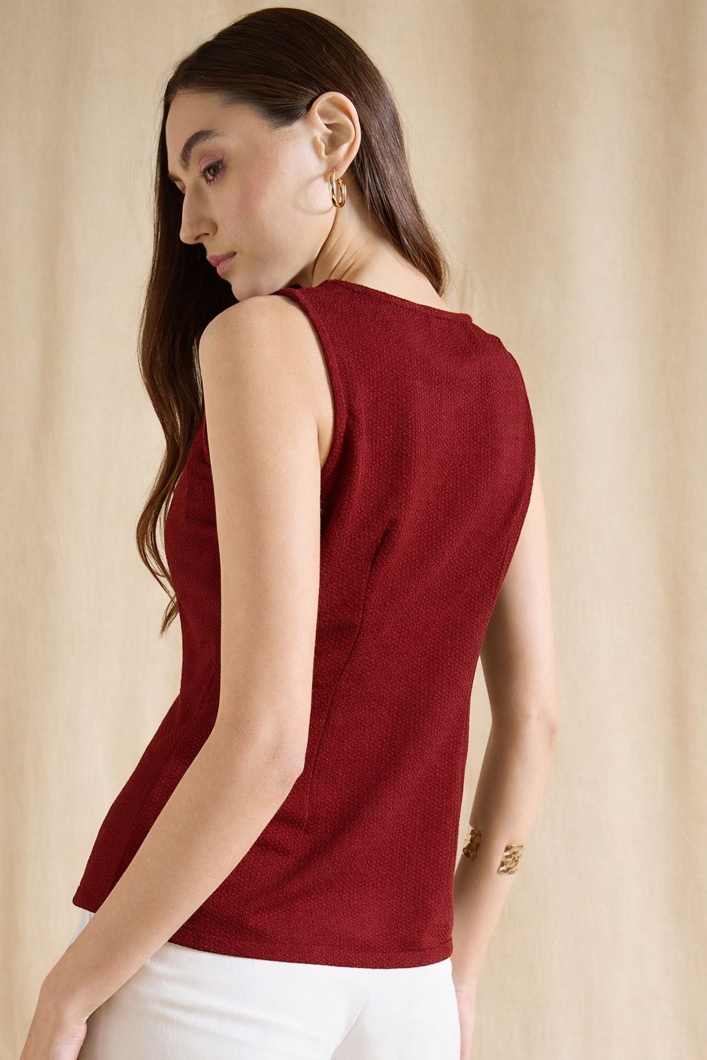 Black Sleeveless Button Down Square Neck Fitted Casual Top